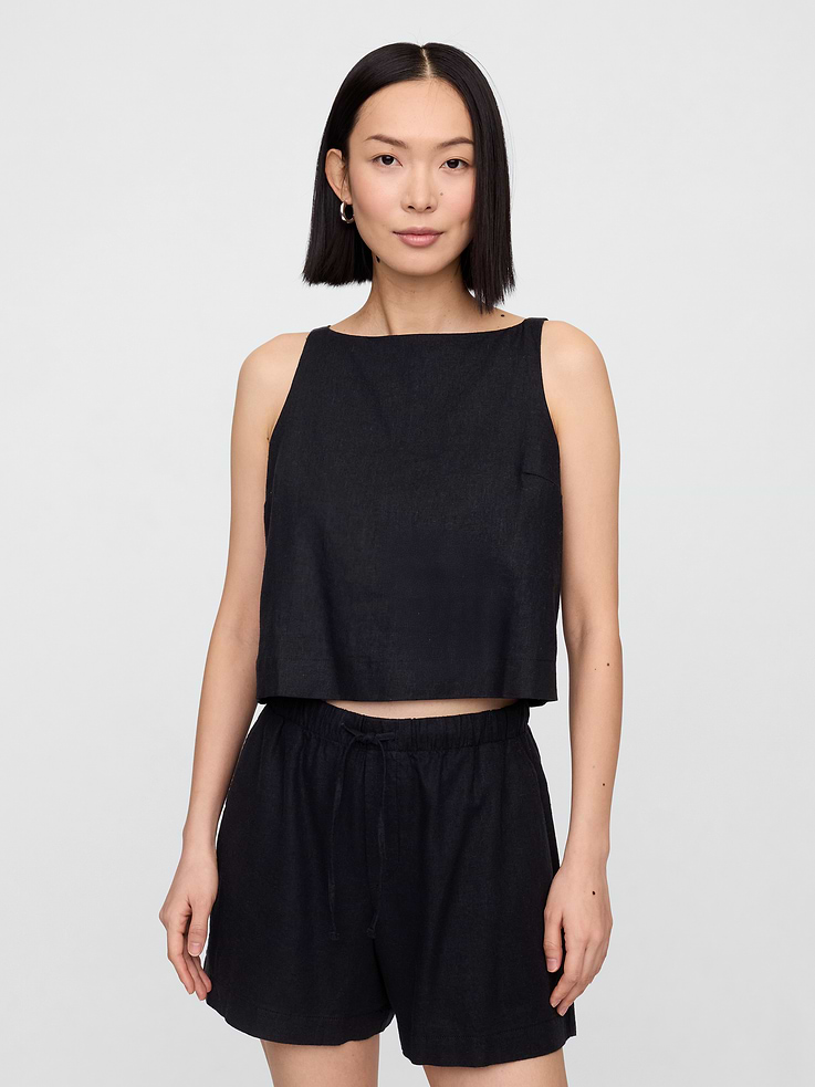 Image number 1 showing, Linen-Blend Apron Top