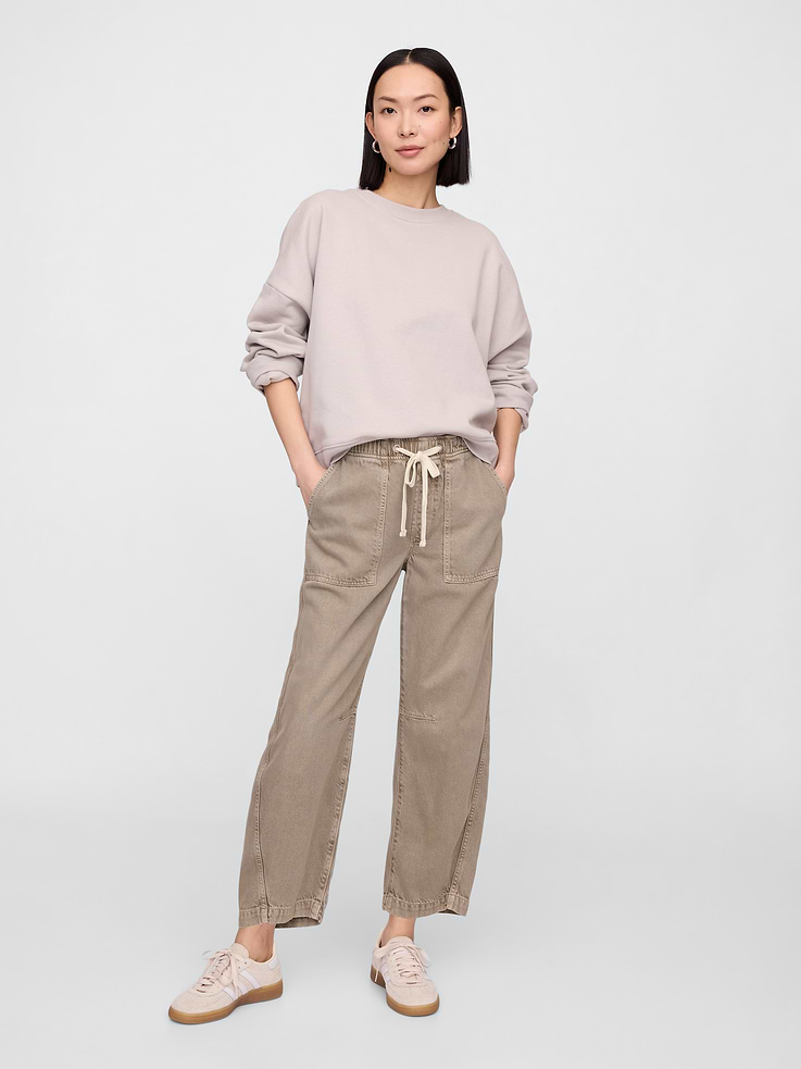 Image number 1 showing, Mid Rise SuperSoft Pull-On Barrel Jeans