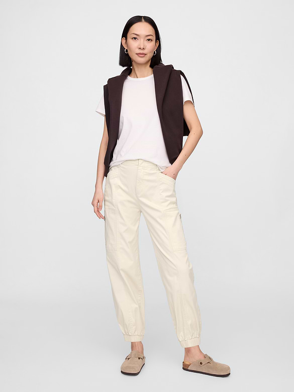 Mid Rise Downtown Khaki Cargo Joggers