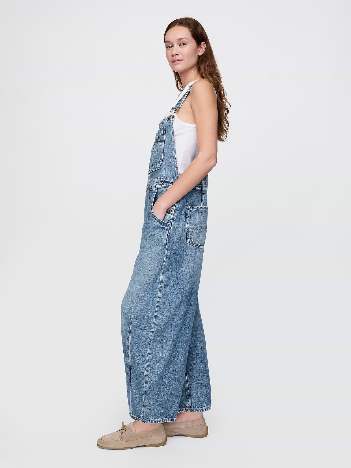 UltraSoft Denim Horseshoe Overalls | Gap