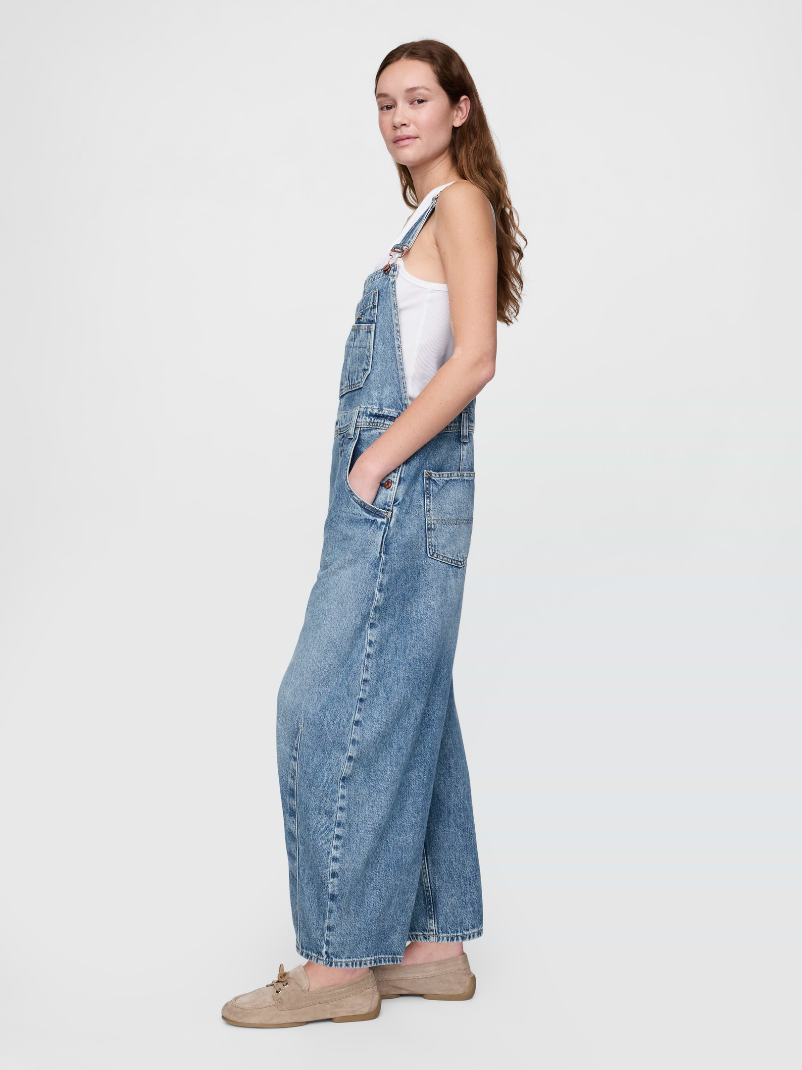 UltraSoft Denim Horseshoe Overalls | Gap
