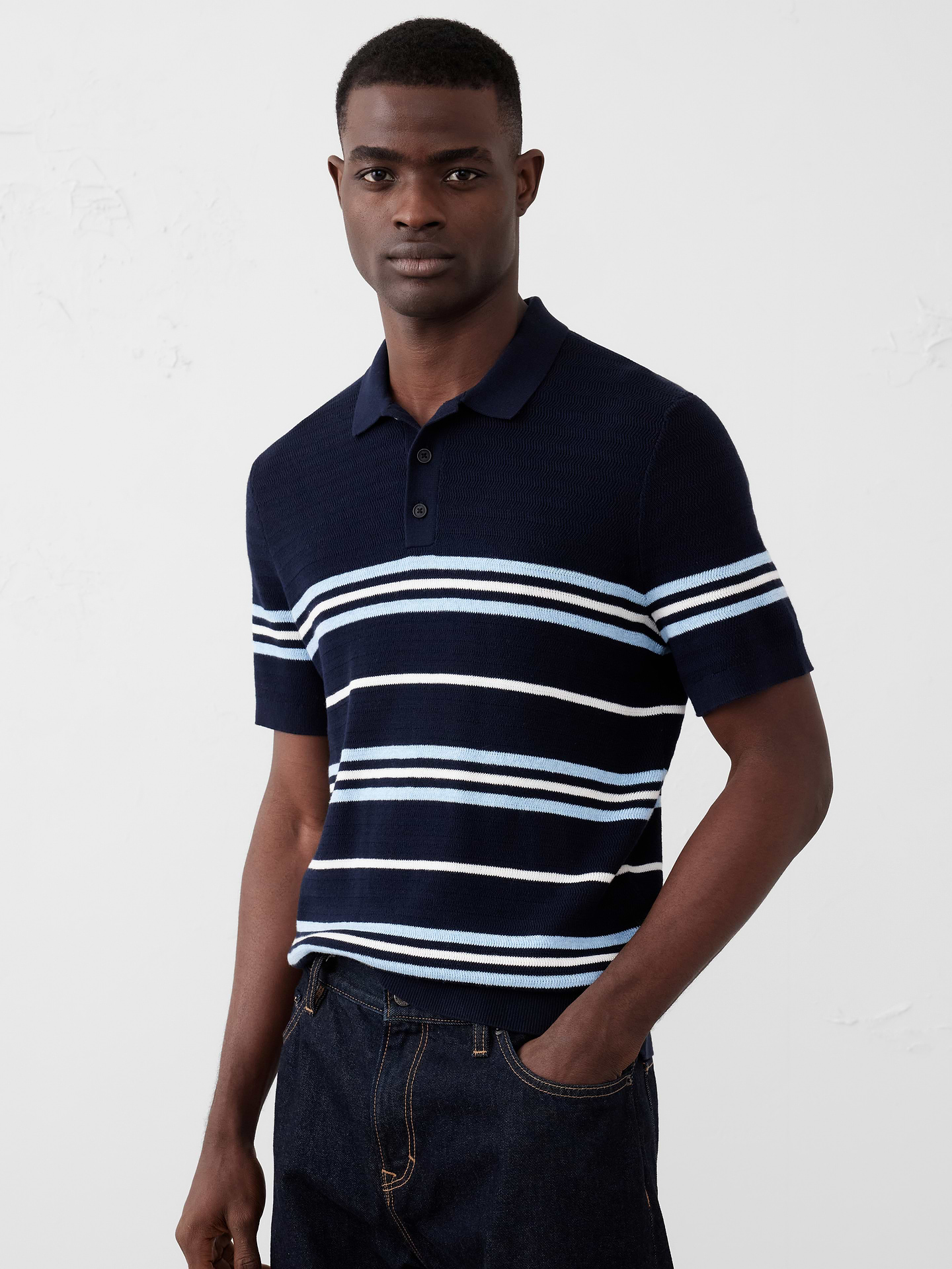 Image number 1 showing, Textured Striped Sweater Polo