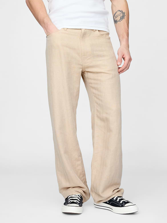 Linen-Cotton '90s Loose Herringbone Pants