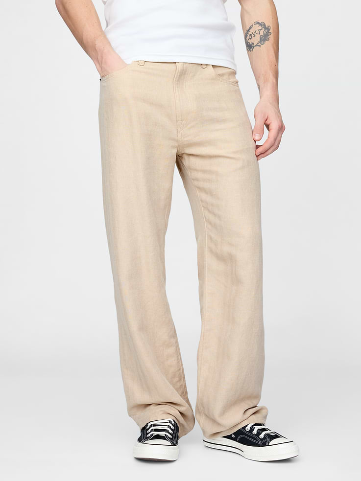 Image 2 of 6, Linen-Cotton '90s Loose Herringbone Pants