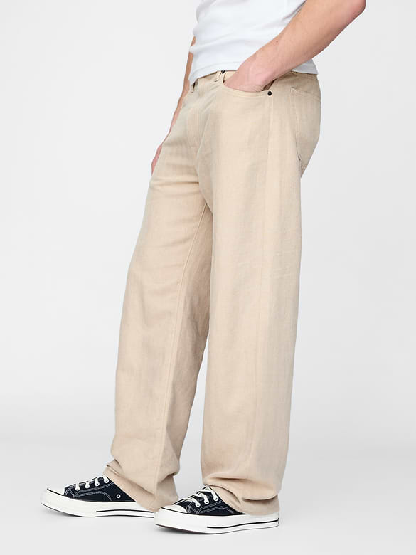 Linen-Cotton '90s Loose Herringbone Pants