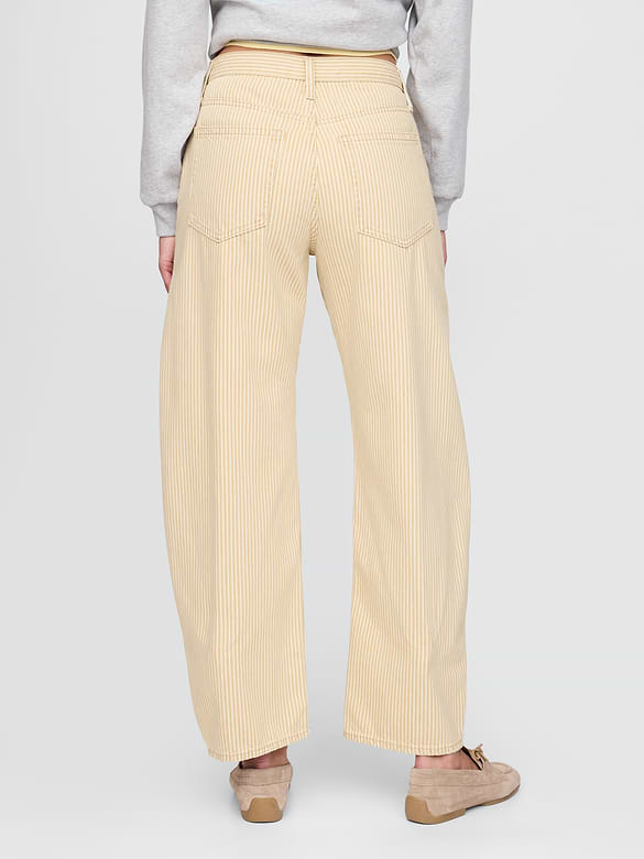 High Rise Khaki Stripe Barrel Jeans