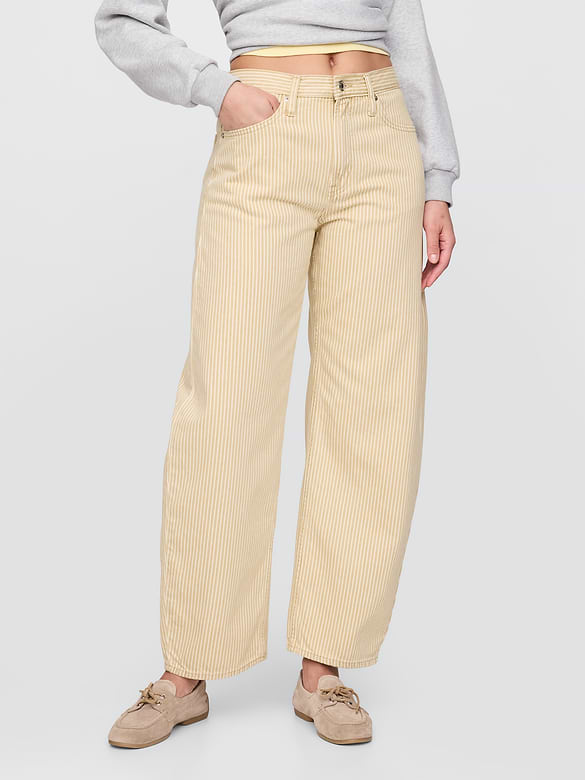 High Rise Khaki Stripe Barrel Jeans