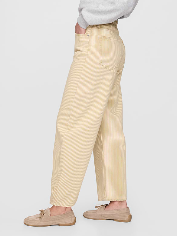 High Rise Khaki Stripe Barrel Jeans