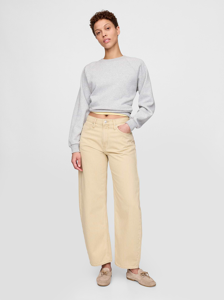 Image number 1 showing, High Rise Khaki Stripe Barrel Jeans