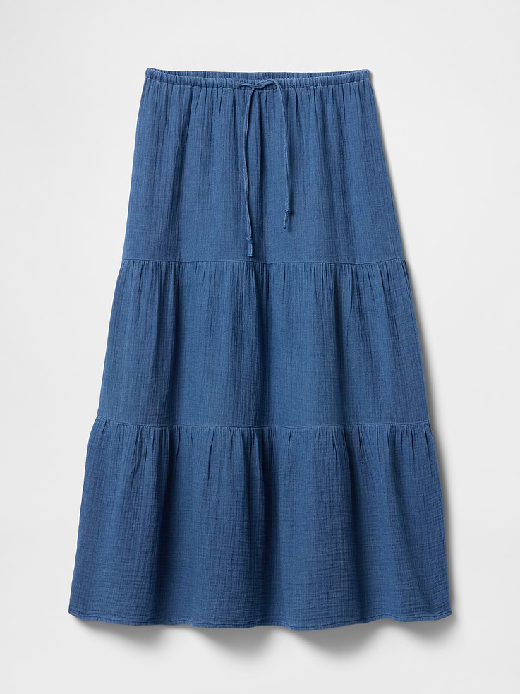 Image number 5 showing, Cotton Gauze Denim Tiered Maxi Skirt