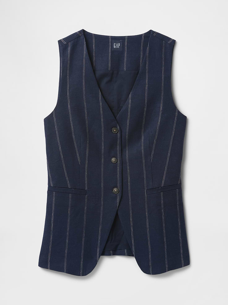 Image 5 de 5, Gilet long en mélange de lin