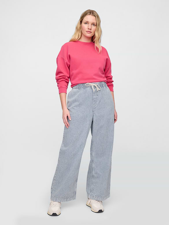 High Rise Pull-On Stripe Wide-Leg Jeans