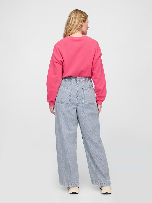High Rise Pull-On Stripe Wide-Leg Jeans