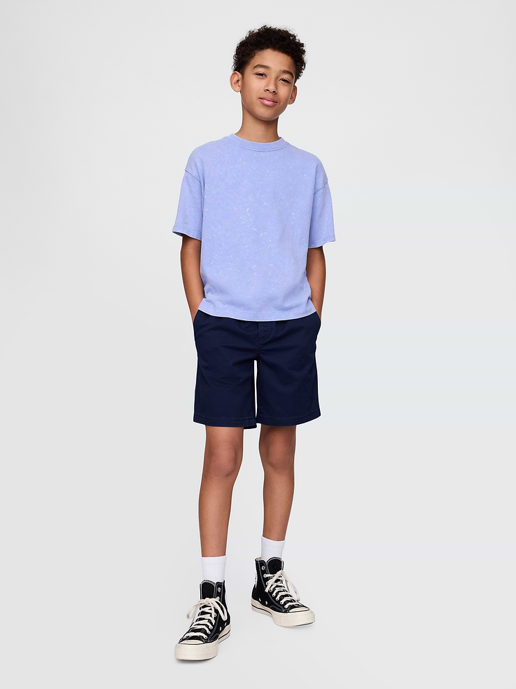 Image 1 of 5, Smooth cotton pull-on easy shorts., Elasticized waist with drawstrings., Side slant pockets, back patch pockets., Certain styles have allover stripes., This product was made in a factory that invests in gender equality and women’s empowerment. Through RISE (Reimagining Industry to Support Equality) and Gap Inc.’s program P.A.C.E. (Personal Advancement & Career Enhancement), we support people who make our clothes to build the skills, knowledge, confidence, and resilience needed to advance in work and life. Learn more here ., Product #736554