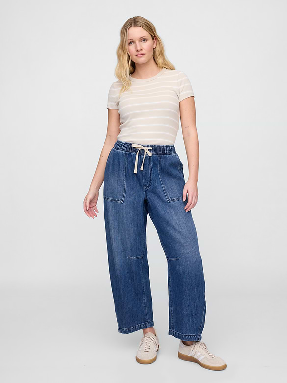 Mid Rise SuperSoft Pull-On Barrel Jeans