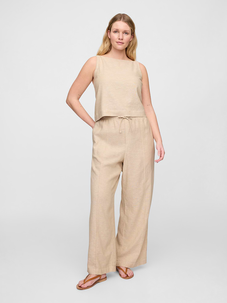 Image number 5 showing, Mid Rise Linen-Blend Pull-On Wide-Leg Pants