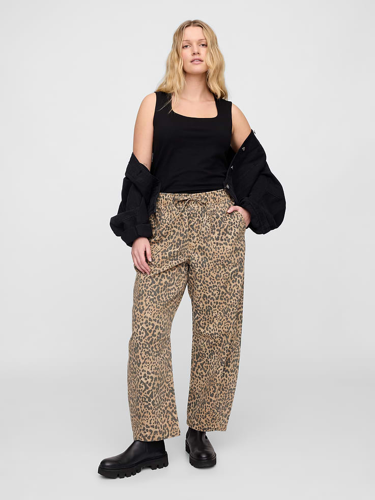 Image 5 of 7, Mid Rise Soft Pull-On Barrel Jeans