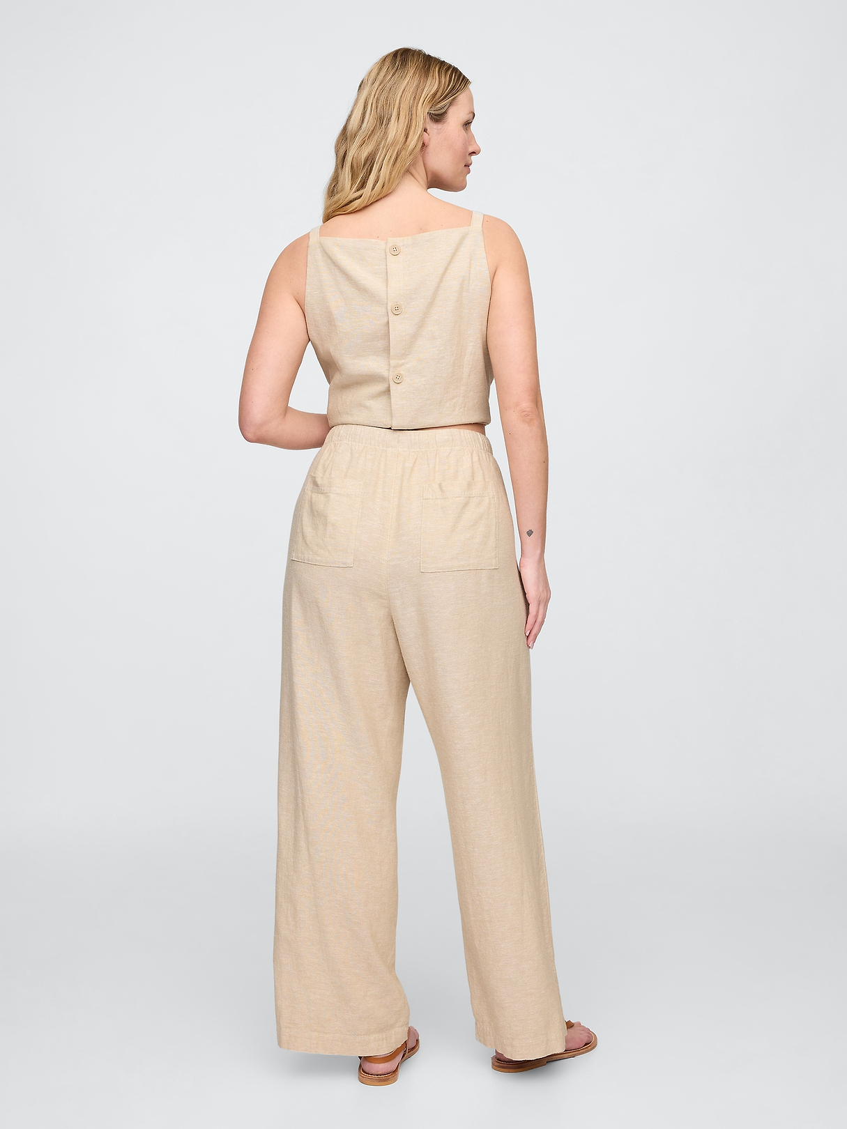 Mid Rise Linen-Blend Pull-On Wide-Leg Pants | Gap Factory