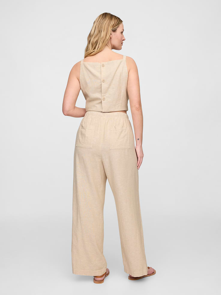 Image number 6 showing, Mid Rise Linen-Blend Pull-On Wide-Leg Pants