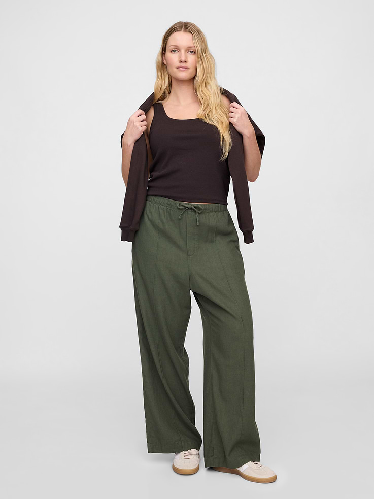 Image 5 of 7, Mid Rise Linen-Blend Pull-On Wide-Leg Pants