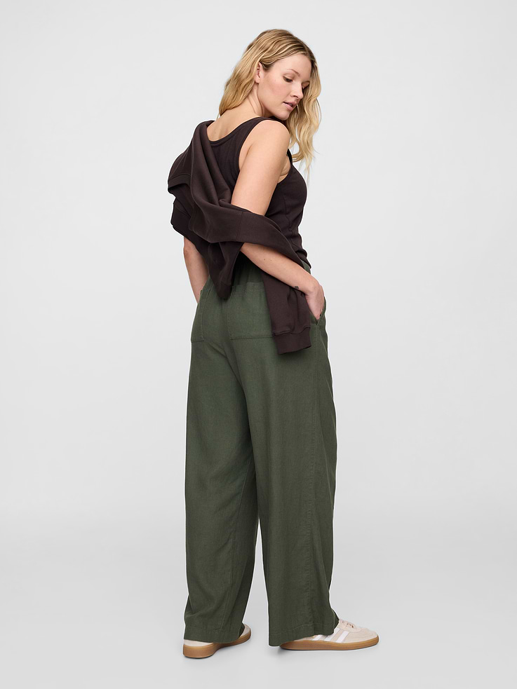 Image 6 of 7, Mid Rise Linen-Blend Pull-On Wide-Leg Pants