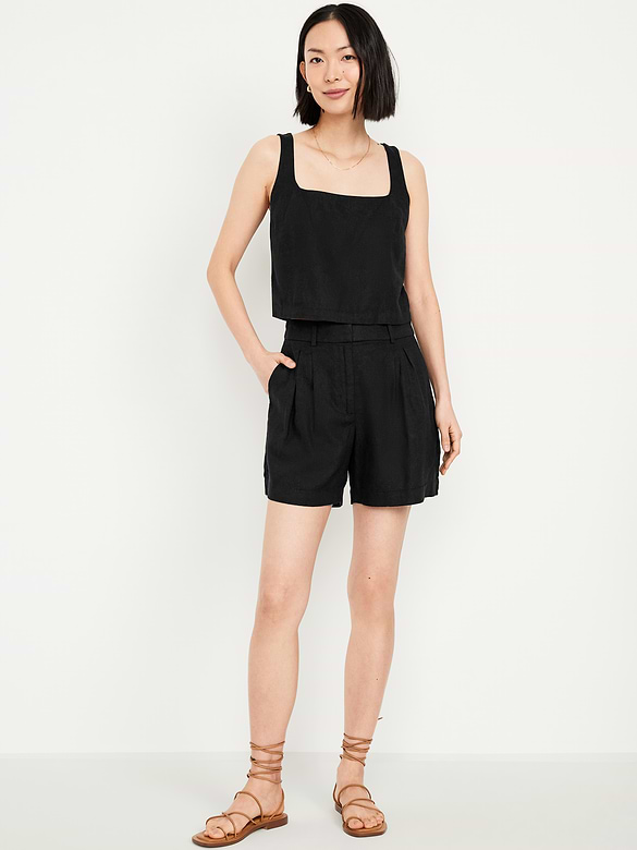 Extra High-Waisted Linen-Blend Taylor Trouser Shorts -- 5-inch inseam