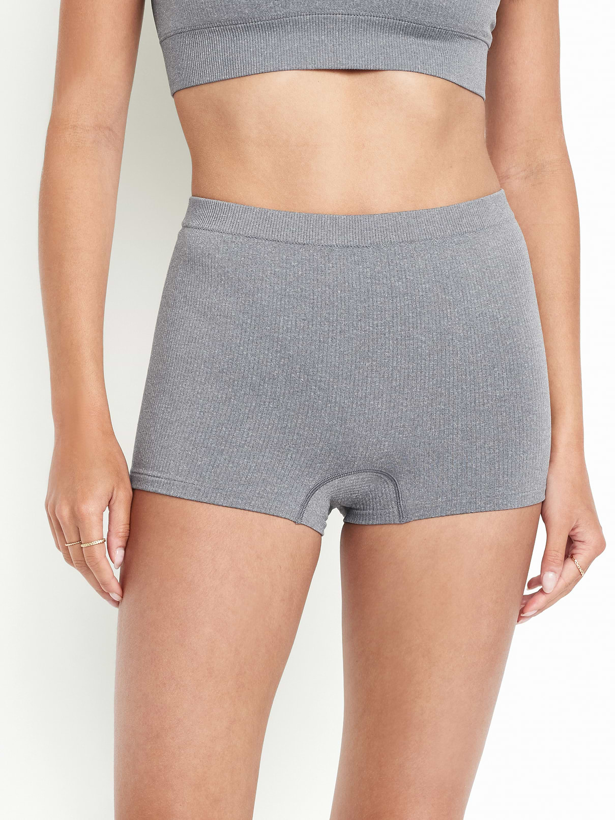 Image number 1 showing, Mid-Rise Seamless Ribbed Boyshort Underwear