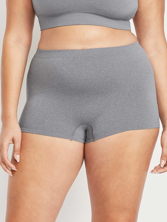 Mid-Rise Seamless Ribbed Boyshort Underwear
