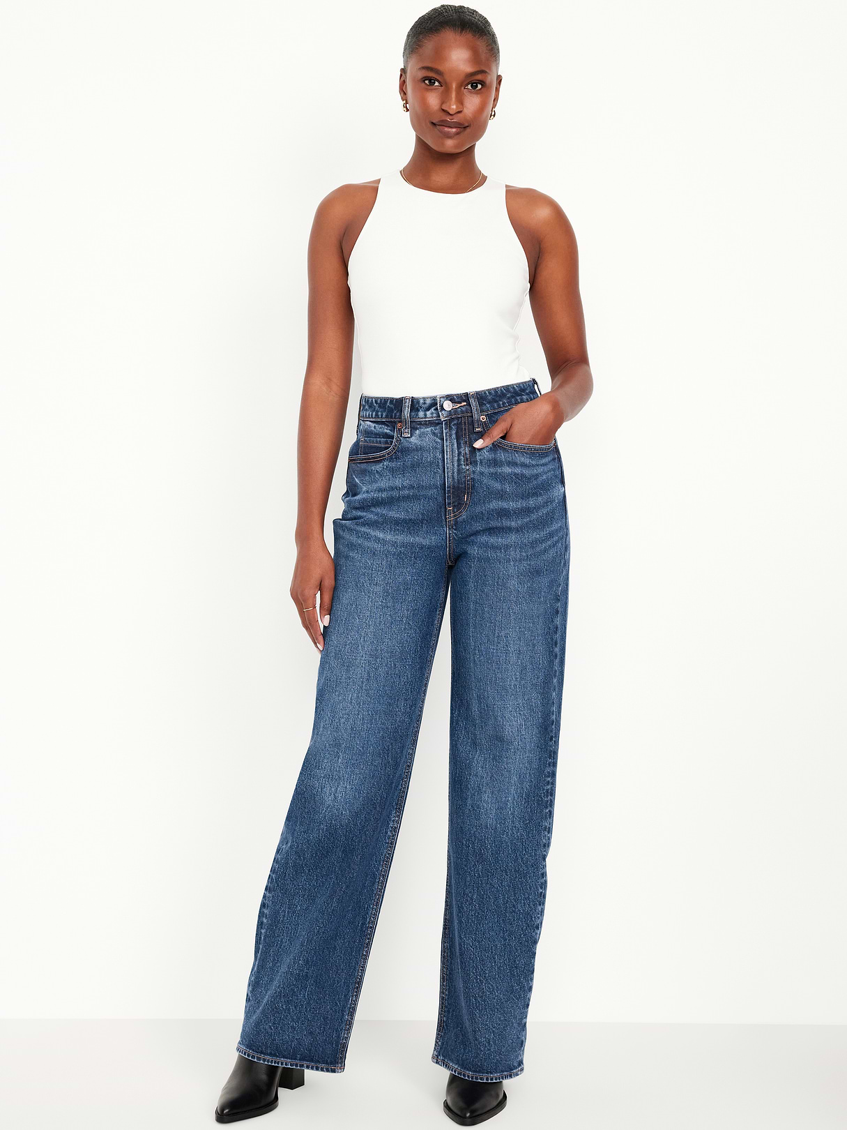 Curvy Extra High-Waisted Wide-Leg Jeans - Dark Wash by Old Navy