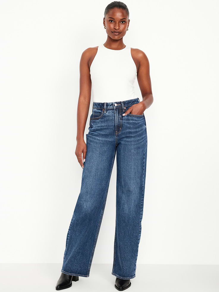 Image number 1 showing, Curvy Extra High-Waisted Wide-Leg Jeans