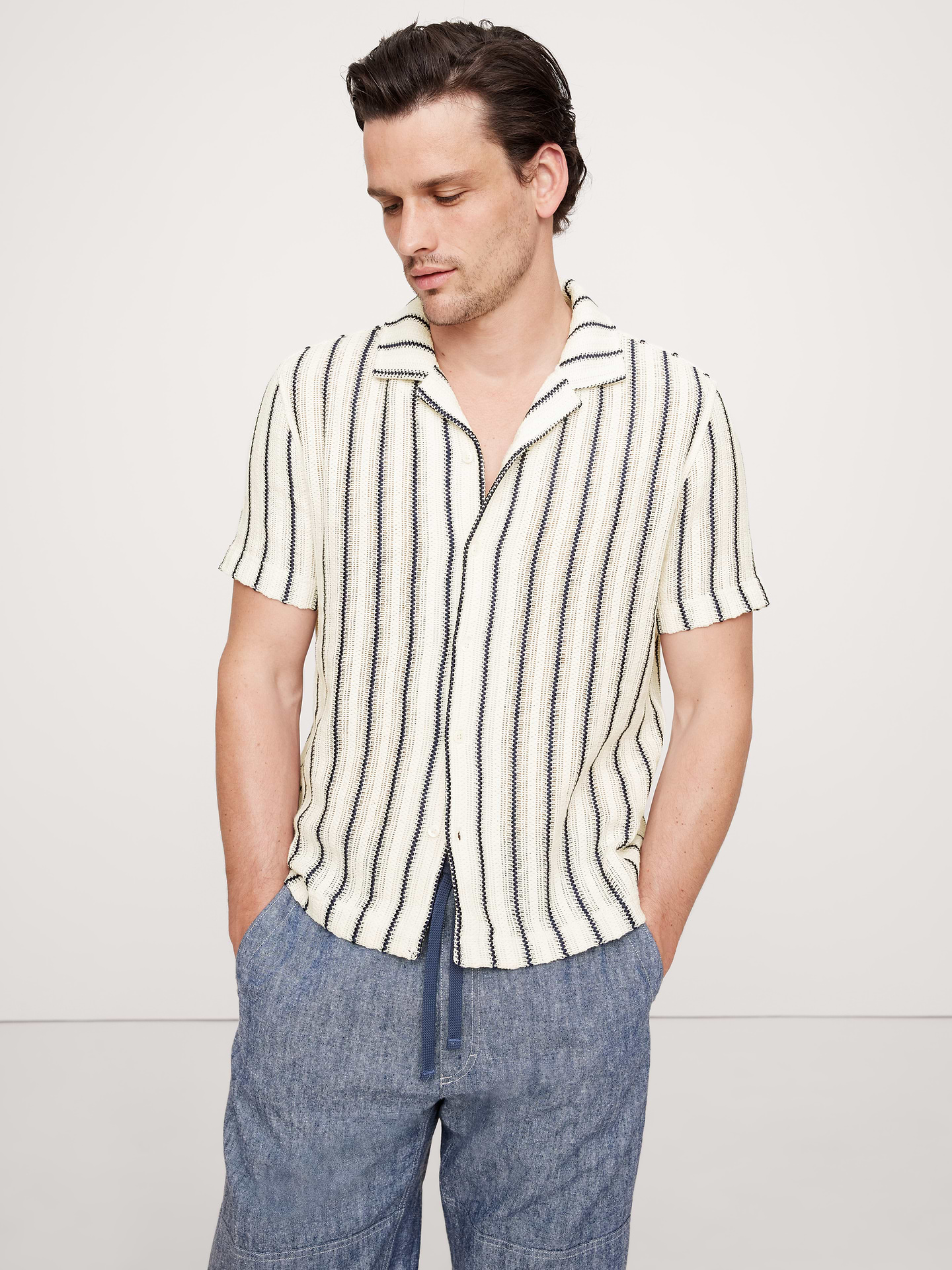 Image number 1 showing, Standard-Fit Jacquard Stripe Resort Shirt