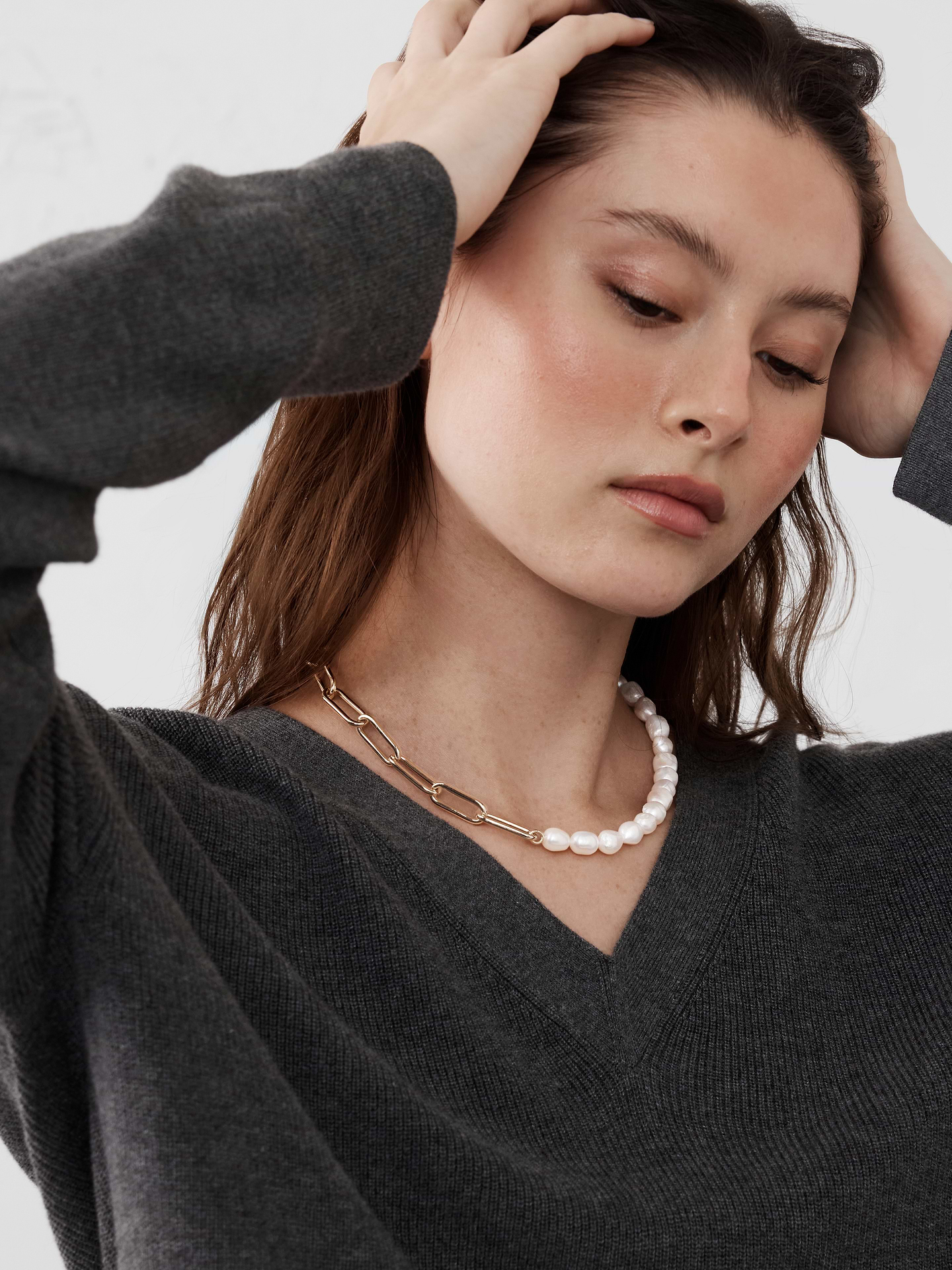 Image 2 of 3, Pearl Chain Link Necklace