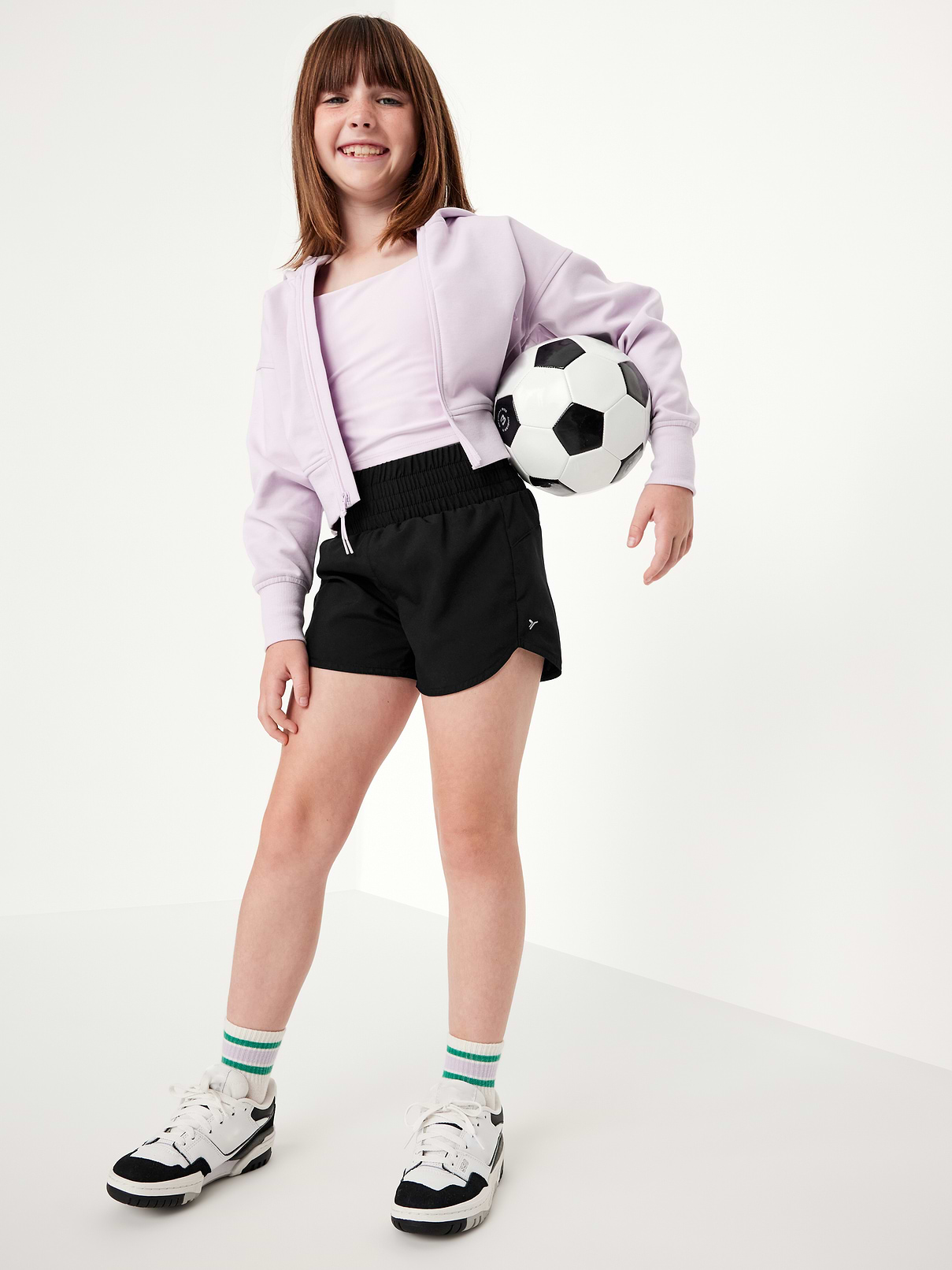 Image number 1 showing, High-Waisted Dolphin-Hem Run Shorts for Girls