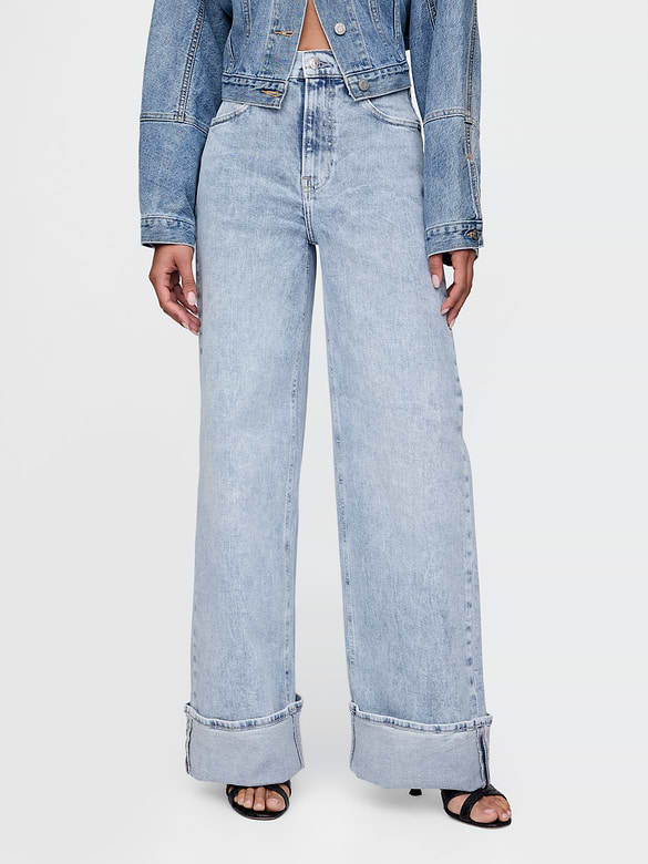 High Rise Stride Cuffed Wide-Leg Jeans