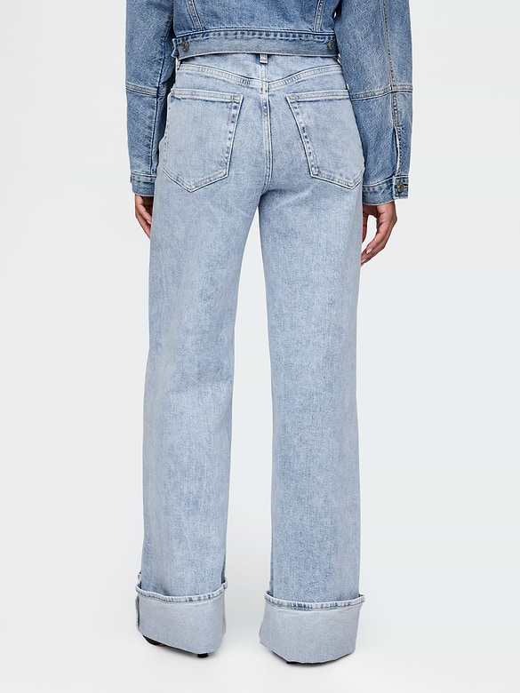 High Rise Stride Cuffed Wide-Leg Jeans