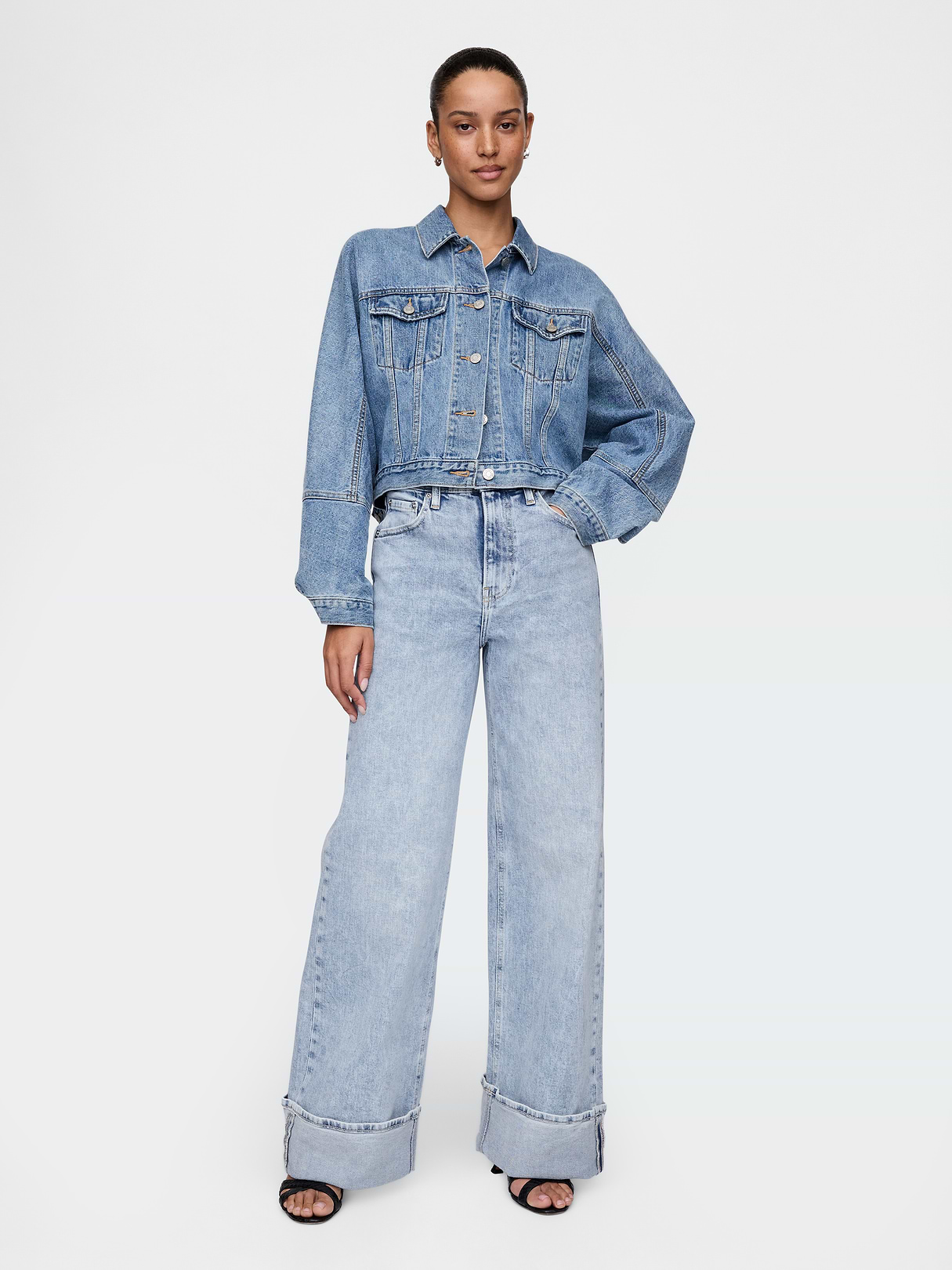 High Rise Stride Cuffed Wide-Leg Jeans by Gap