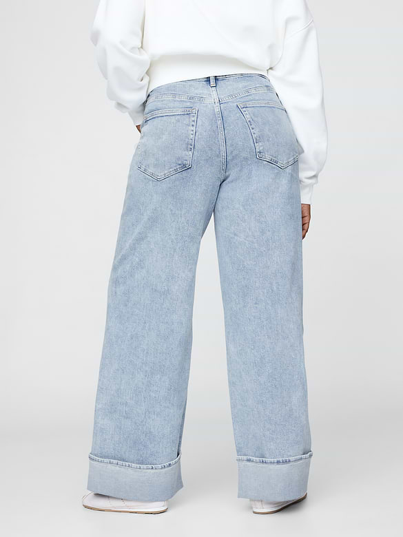 High Rise Stride Cuffed Wide-Leg Jeans