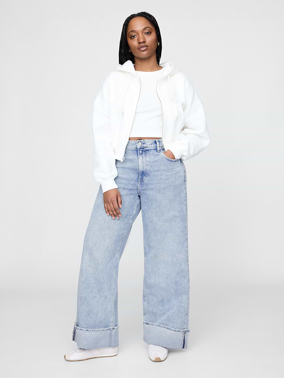 High Rise Stride Cuffed Wide-Leg Jeans