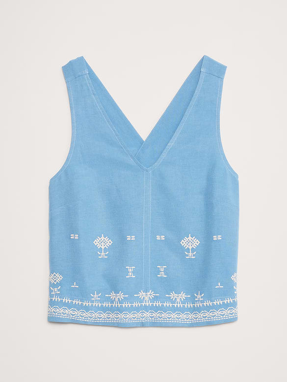 Embroidered Tencel™-Linen Cross-Back Tank
