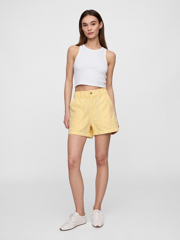 4" High Rise SuperSoft Denim Utility Shorts