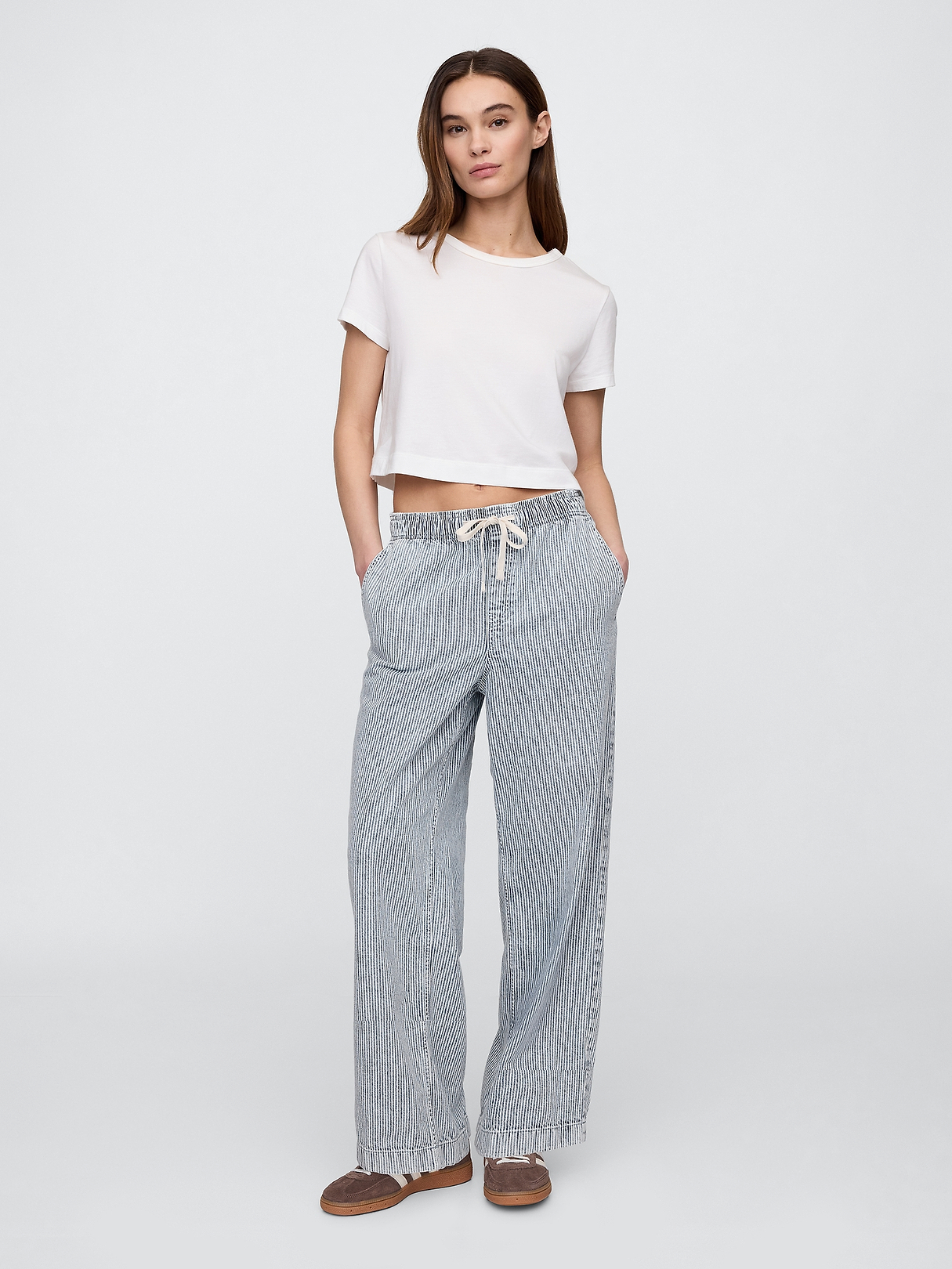 High Rise Pull-On Stripe Wide-Leg Jeans | Gap Factory