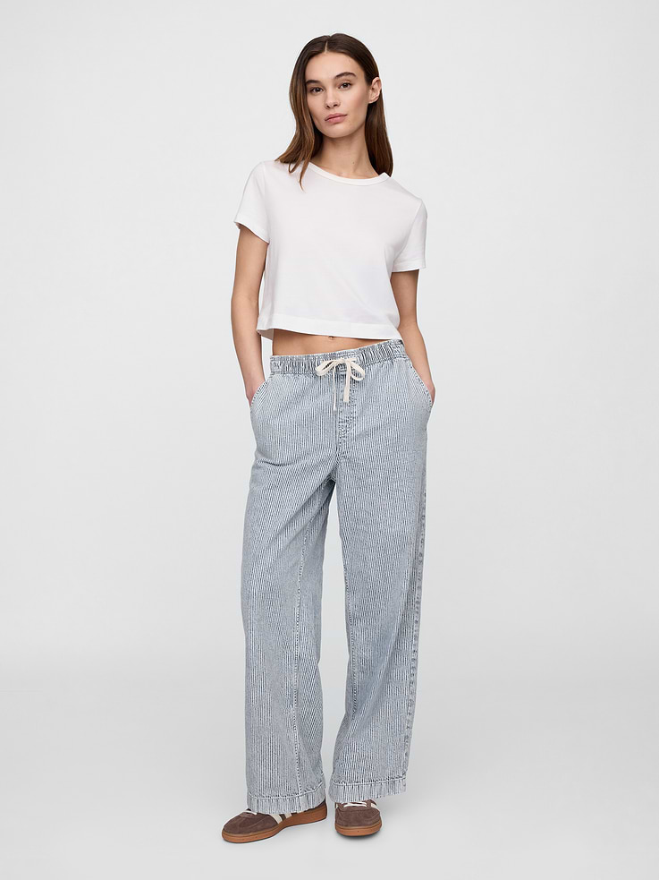 Image number 1 showing, High Rise Pull-On Stripe Wide-Leg Jeans
