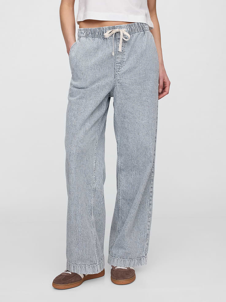 Image number 2 showing, High Rise Pull-On Stripe Wide-Leg Jeans