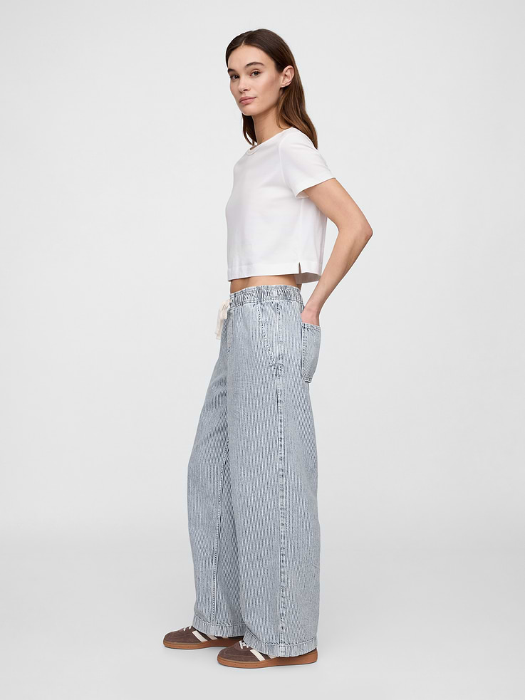 Image number 3 showing, High Rise Pull-On Stripe Wide-Leg Jeans