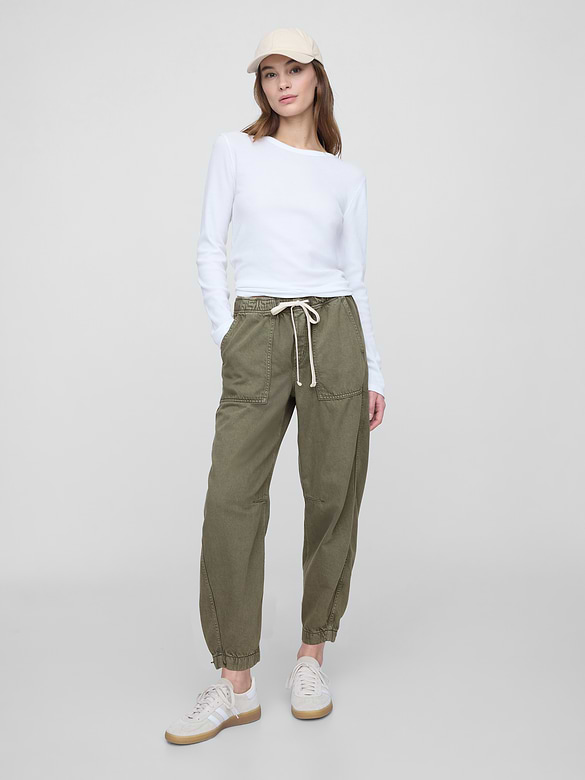 Mid Rise Pull-On Soft Barrel Jeans