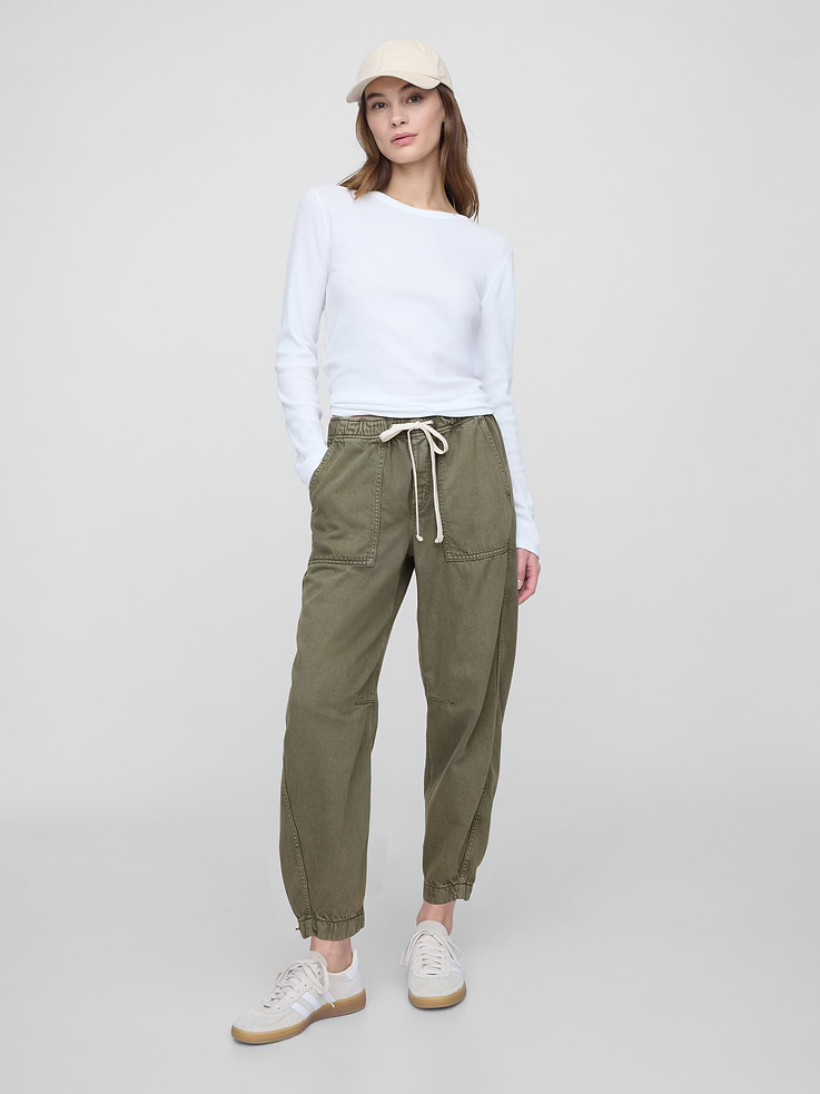 Image 1 of 7, Made with 5% recycled cotton. Compared to virgin materials, using recycled materials helps reduce resource use and waste., This product is part of our water-saving Washwell program. Compared with conventional wash methods, Washwell uses at least 20% less water., Made with 36% TENCEL™ lyocell fibers, which are derived from controlled or certified wood sources., Soft, non-stretch denim., Color wash., Drawcord ties at elasticized waist, faux fly., Front utility pockets, patch pockets at back., This product was made in a factory that invests in gender equity and women’s empowerment through RISE. Learn more at, Product #733234
