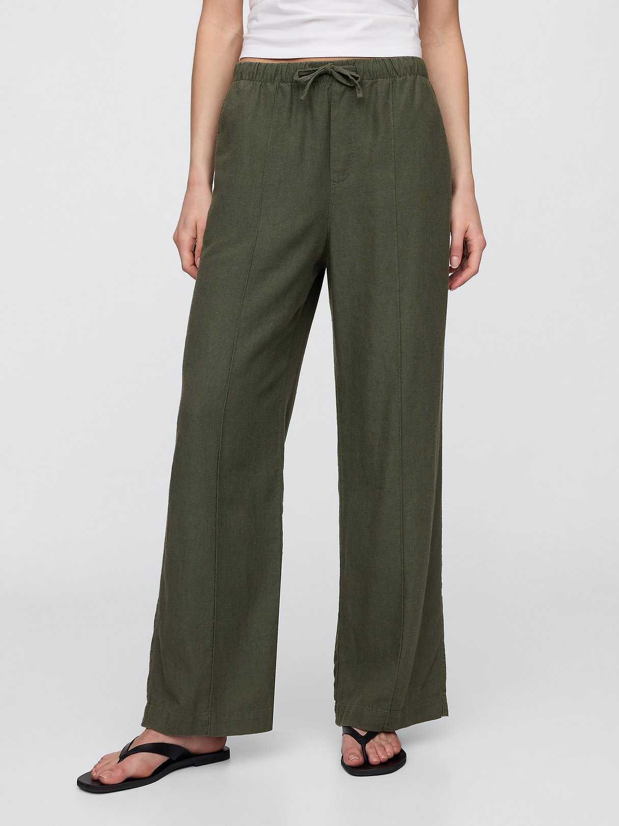 Mid Rise Linen-Blend Pull-On Wide-Leg Pants | Gap Factory