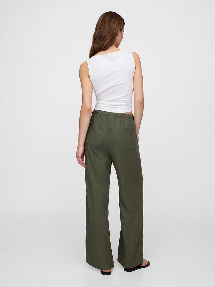 Image 4 of 7, Mid Rise Linen-Blend Pull-On Wide-Leg Pants