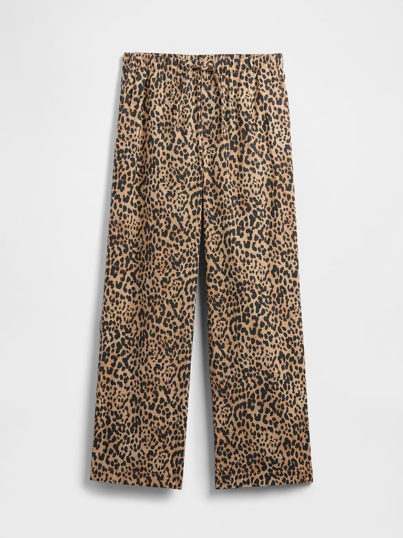 Mid Rise Linen-Blend Pull-On Wide-Leg Pants
