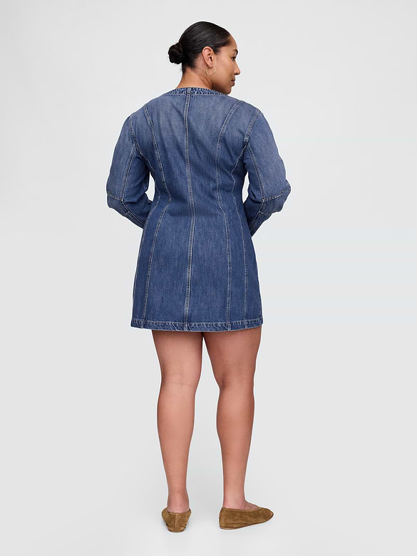 Denim Barrel-Sleeve Mini Dress